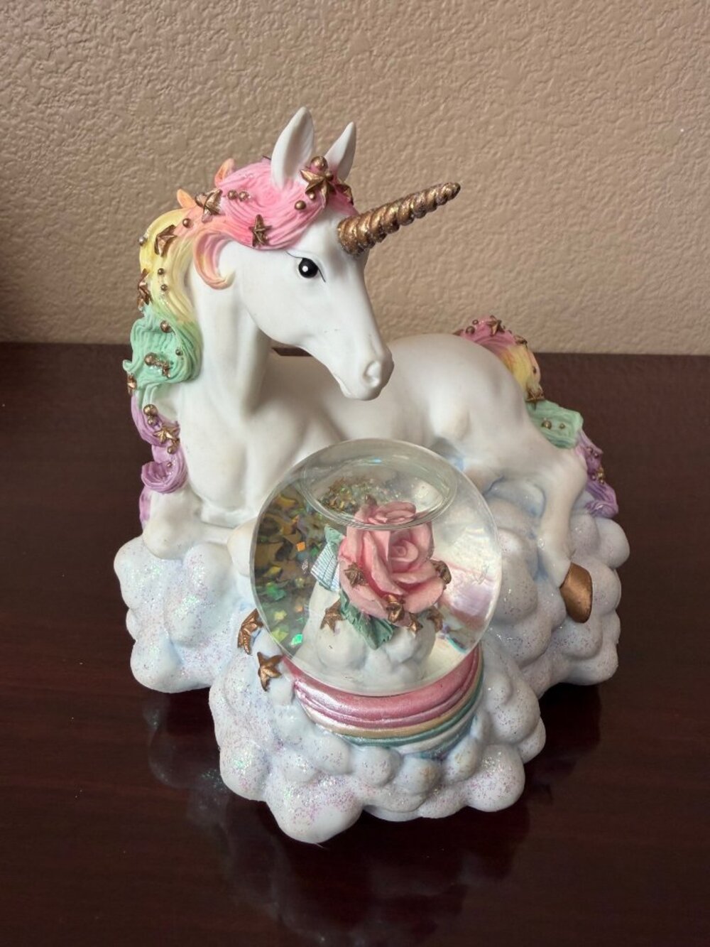 San Francisco Music Box Rainbow Visions Unicorn Rose Musical Water Globe